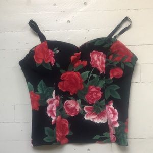 Guess bustier corset top, rose floral pattern